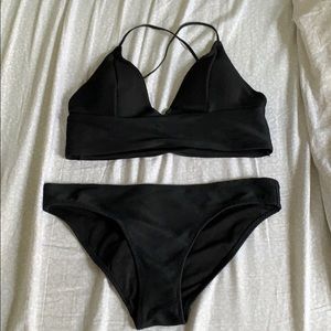 H&M Swim Black Ribbed Bikini Top & Bottoms